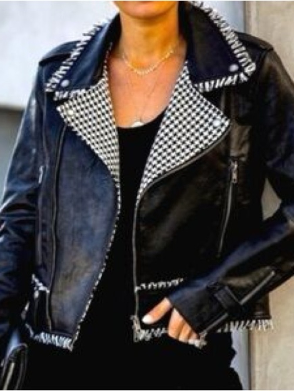 Fate Faux Leather Houndstooth Jacket, Size Medium EXCELLENT CONDITION